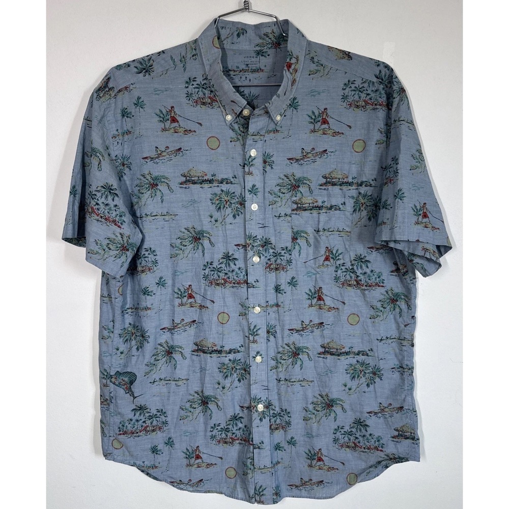 J. Crew Men's Lightweight Chambray Short Sleeve Button Down Shirt Size XL Cruise